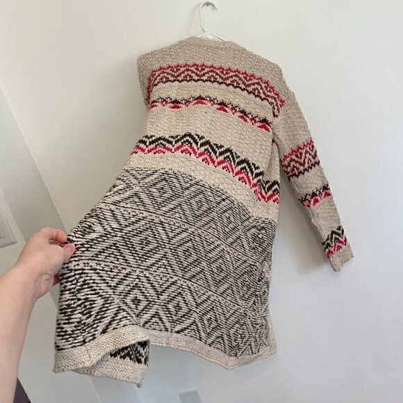 MAURICES Cream Beige Brown Pink Geometric Fair Isle Duster Long Cardigan Sweater - Picture 15 of 15